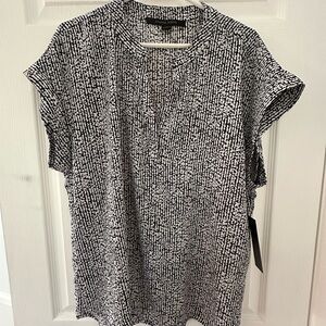 Cynthia Steffe Black and White Boxy Blouse with Mandarin Collar